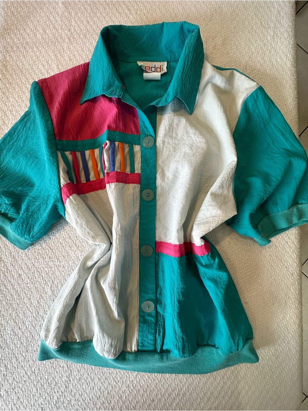Teal & White Colorblock Short Sleeve Shirt Size M/L